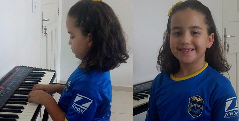 Ana Alice estuda piano e linguagem musical, e tamb�m faz nata��o na ABDA h� 3 anos