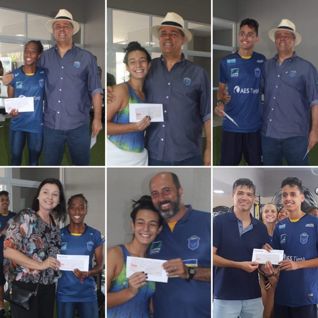 Receberam cheques de R$ 1.000: Jeovana Santos (atletismo), Victoria Brison (polo aqu�tico) e Samuel Vin�cius e Jeovana Santos (atletismo)