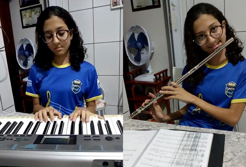Yasmin faz aulas de piano, flauta transversal, musicaliza��o e linguagem musical
