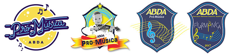Evolu��o do logotipo da �rea musical da ABDA at� chegar ao atual ABDA Filarm�nica