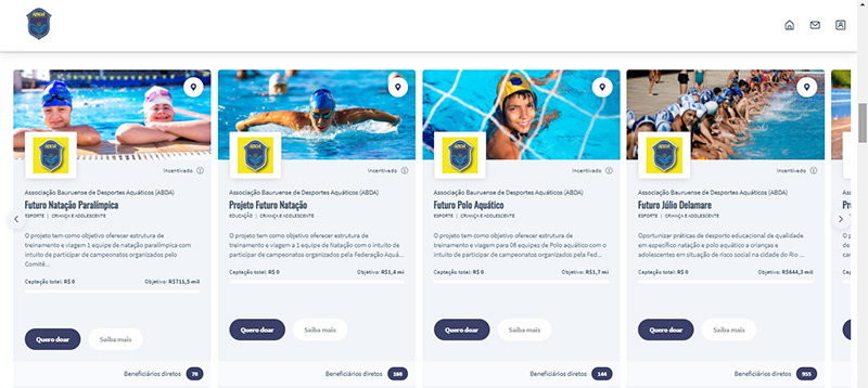 A ABDA tem 5 op��es de projetos inseridos na plataforma para doa��o