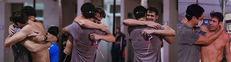 Medalhista olímpico Gustavo Borges cumprimenta o filho Luiz Gustavo que venceu os 50m livre